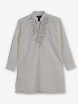 White georgette aabla and resham festive kurta suit