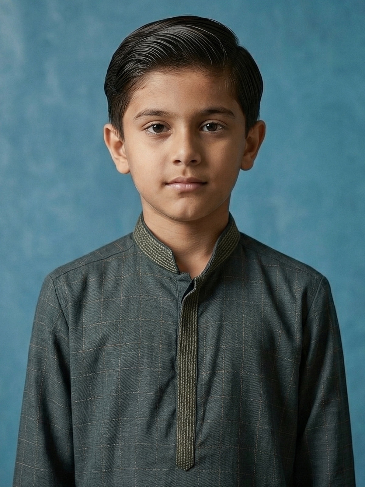 Dark green checks cotton silk festive kurta suit