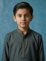 Dark green checks cotton silk festive kurta suit