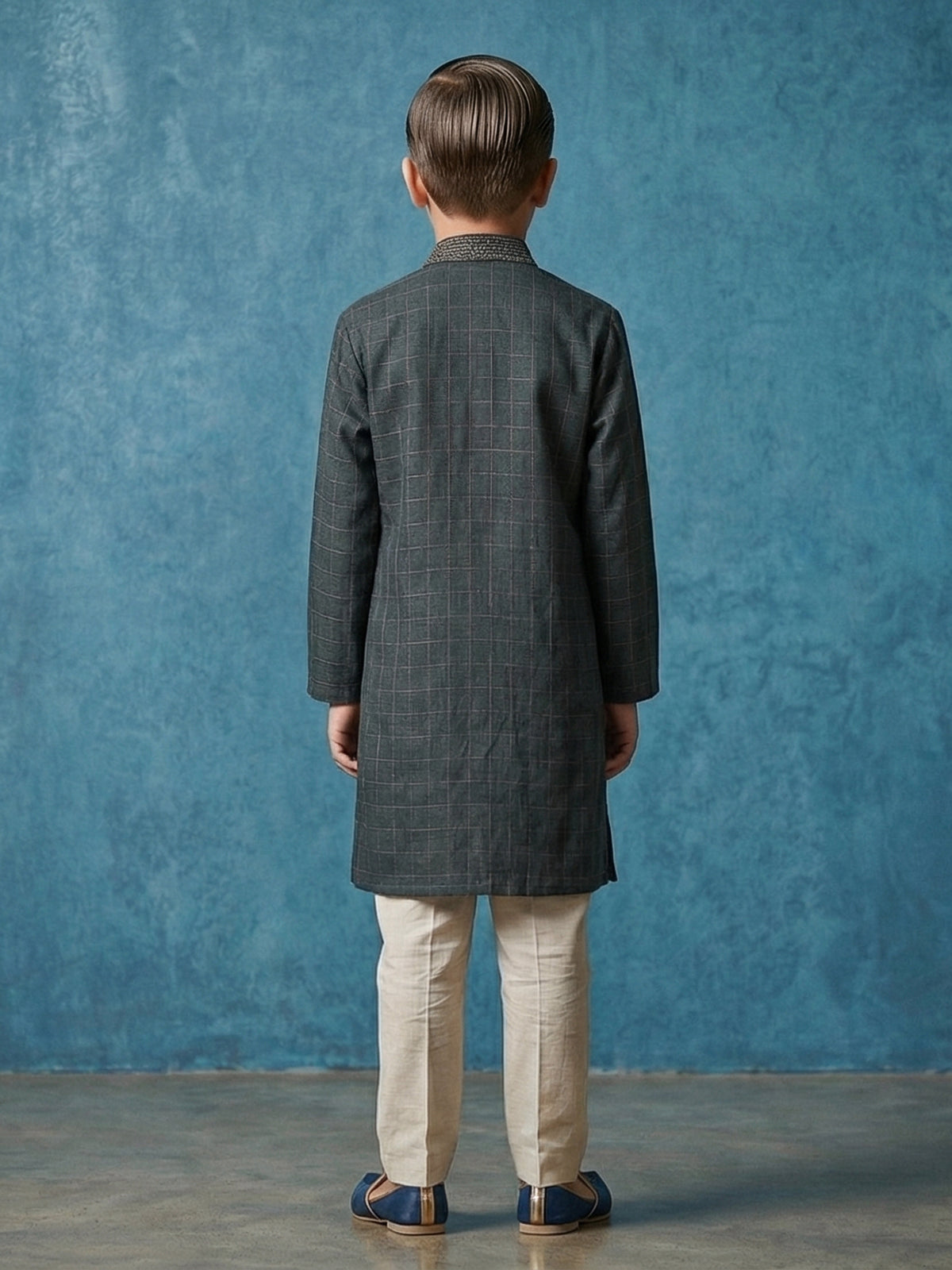 Dark green checks cotton silk festive kurta suit