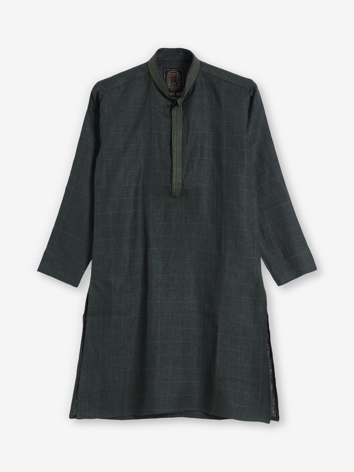 Dark green checks cotton silk festive kurta suit