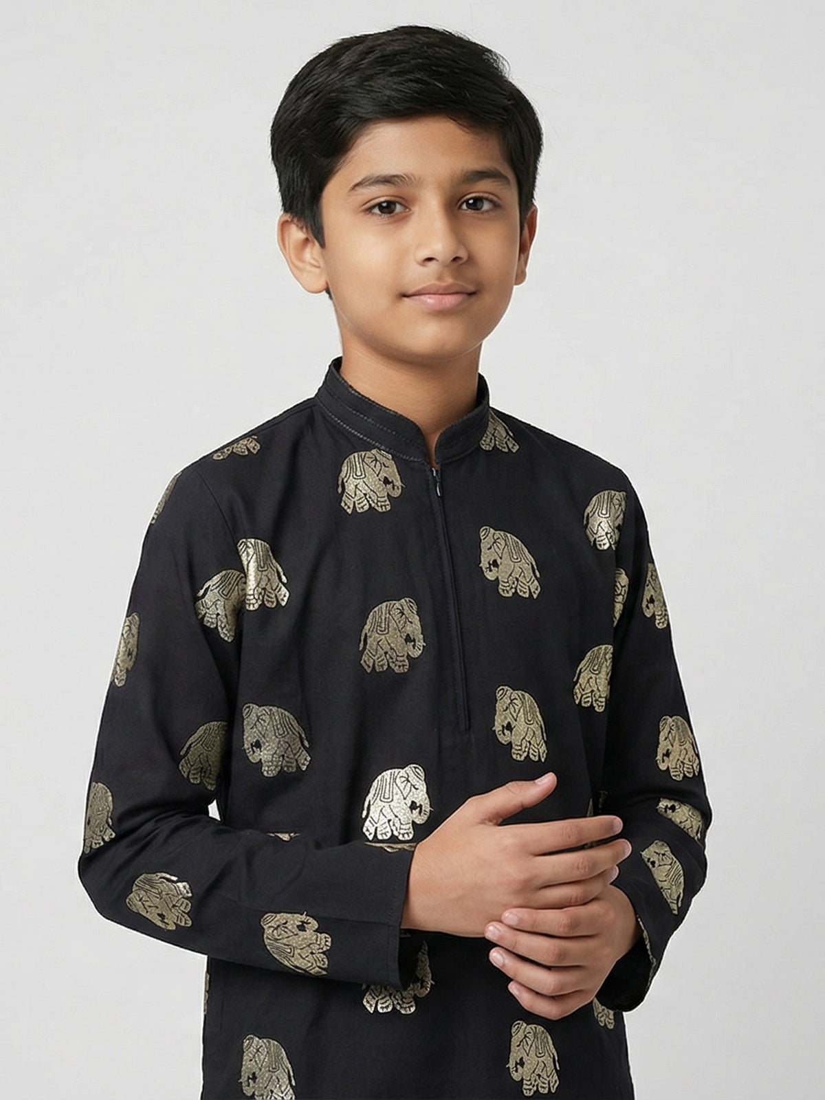Black cotton silk zari work festive wear kurta suit