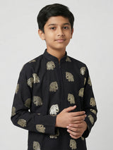Black cotton silk zari work festive wear kurta suit