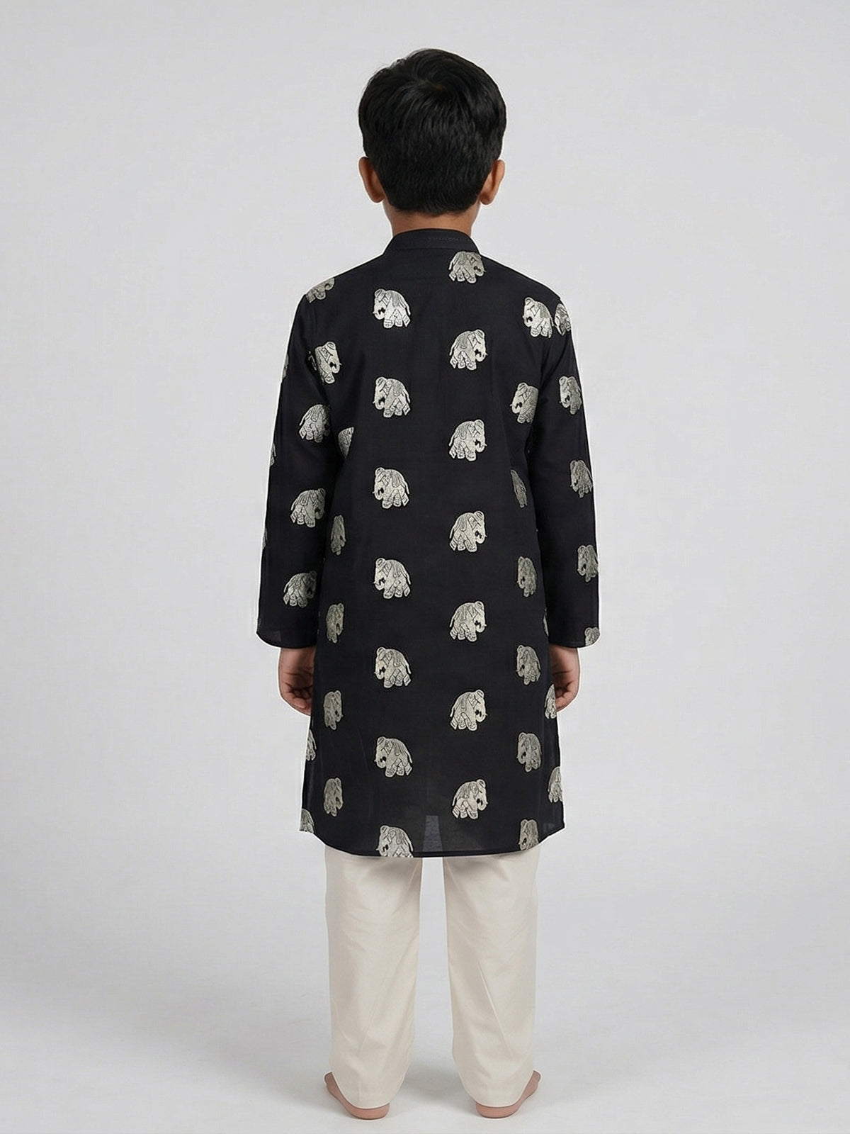 Black cotton silk zari work festive wear kurta suit