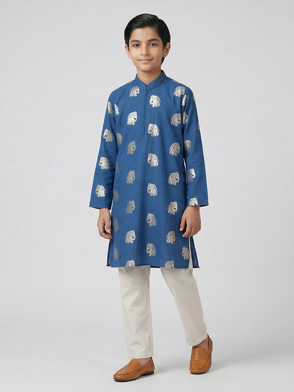 Blue cotton silk zari work festive kurta suit