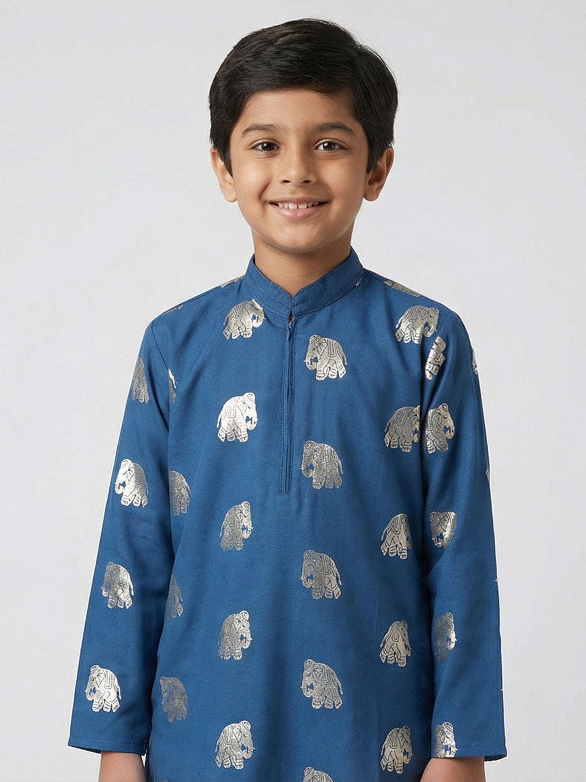 Blue cotton silk zari work festive kurta suit