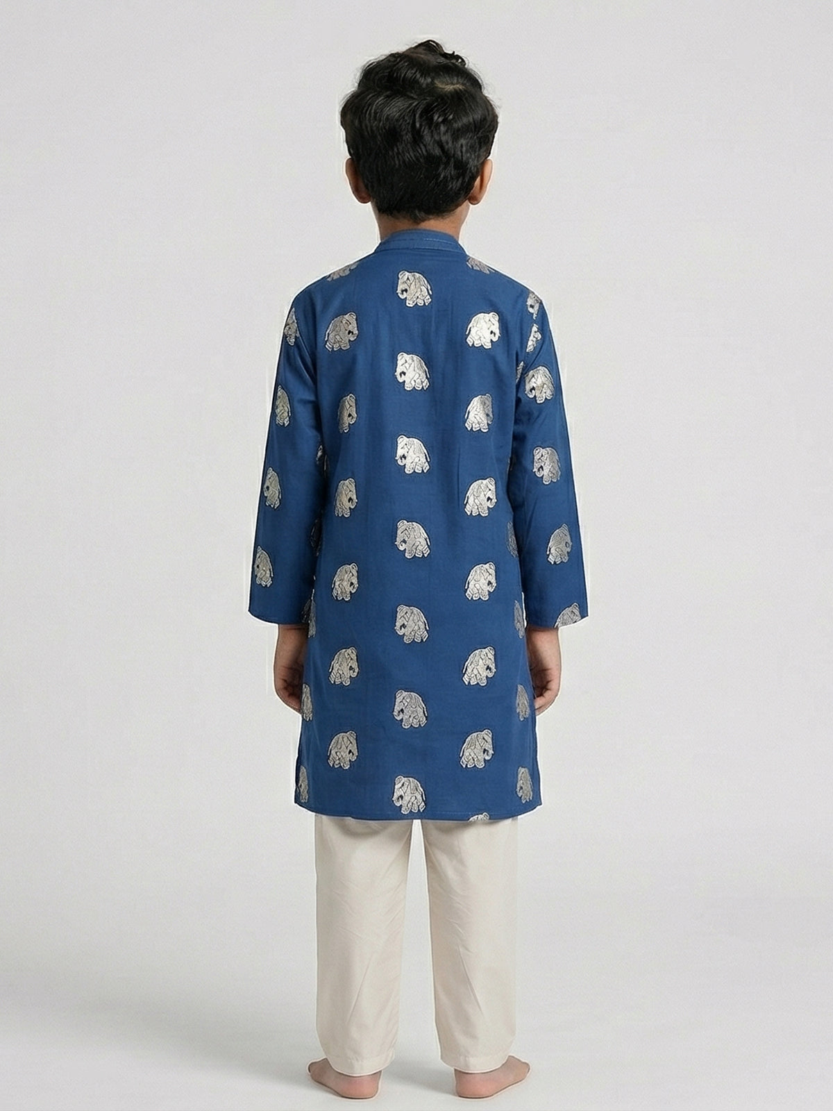 Blue cotton silk zari work festive kurta suit