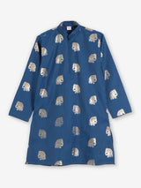 Blue cotton silk zari work festive kurta suit