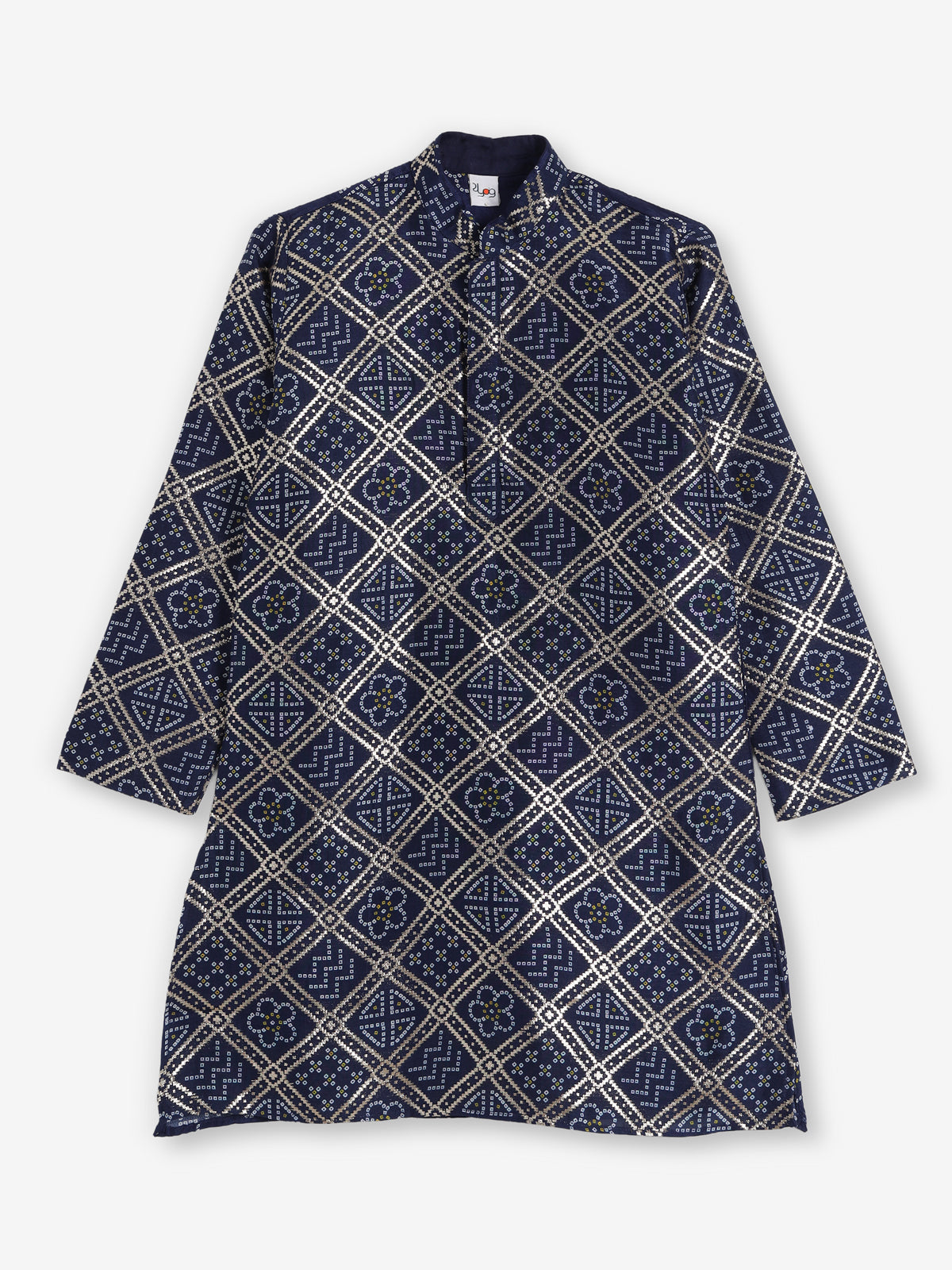 Navy blue bandhej printed zari work kurta suit
