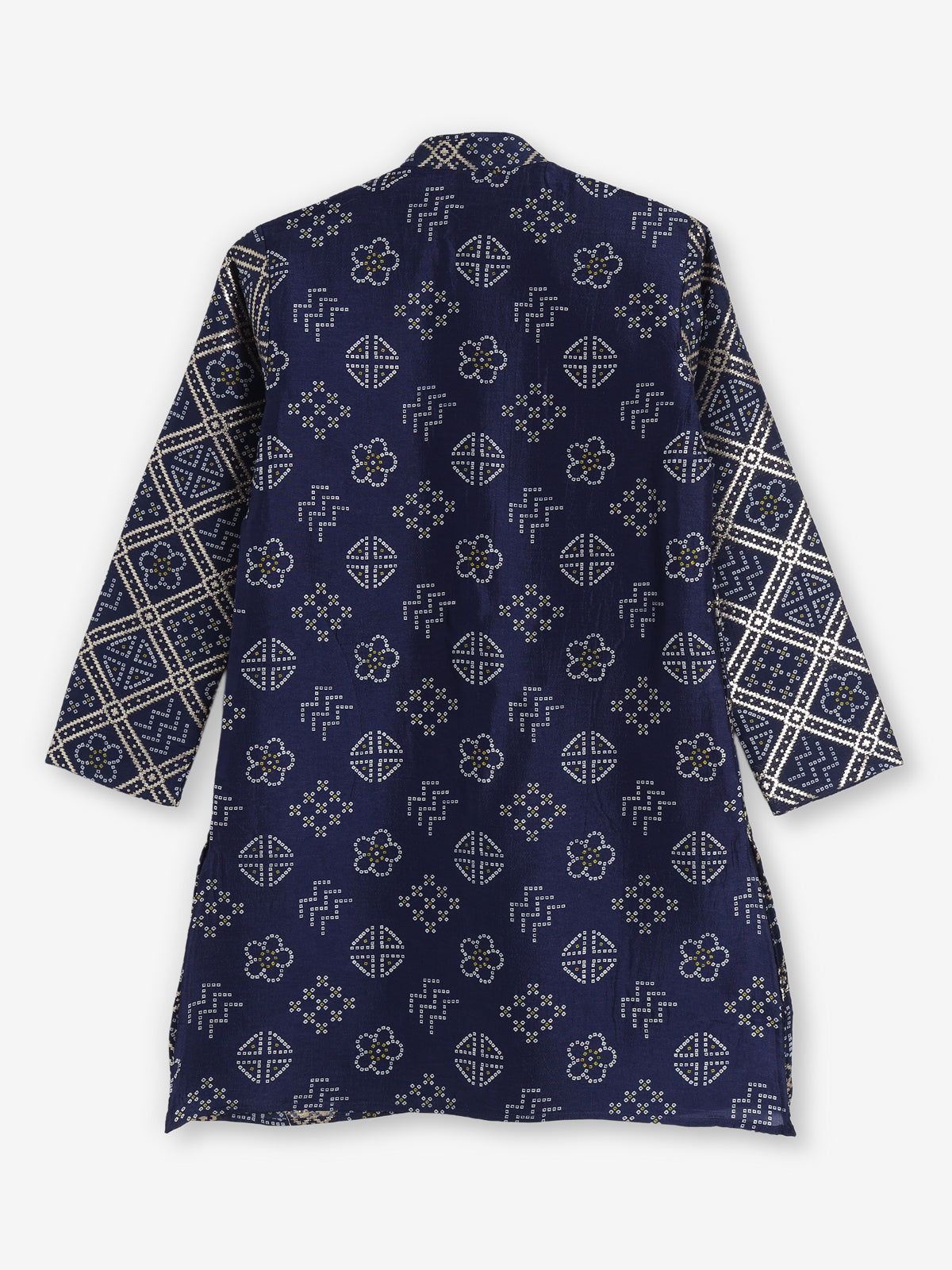Navy blue bandhej printed zari work kurta suit