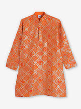 Orange bandhej printed zari work festive kurta suit