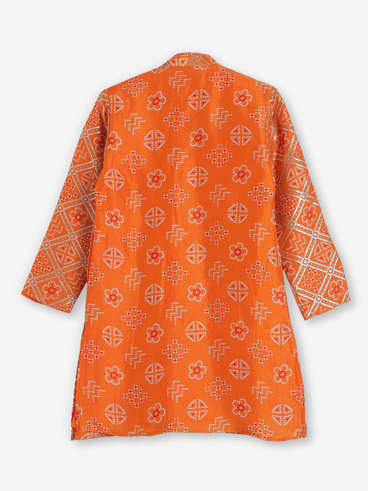 Orange bandhej printed zari work festive kurta suit