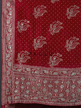 Red bandhej silk gota and zari festive saree ensemble