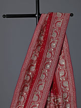 Red bandhej silk gota and zari festive saree ensemble