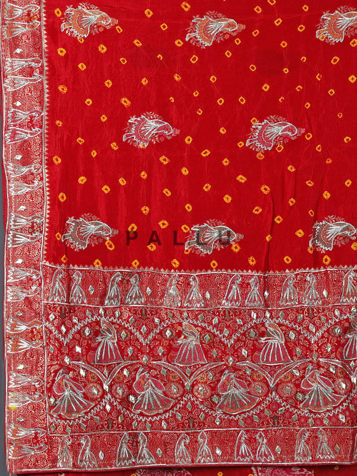 Red bandhej silk printed gota and zari festive saree