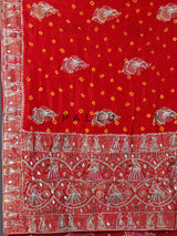 Red bandhej silk printed gota and zari festive saree