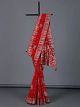 Red bandhej silk printed gota and zari festive saree