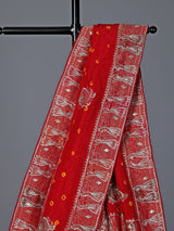 Red bandhej silk printed gota and zari festive saree