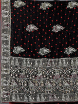 Black bandhej silk printed gota and zari saree