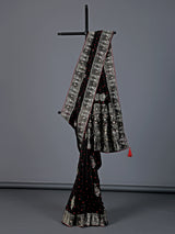 Black bandhej silk printed gota and zari saree