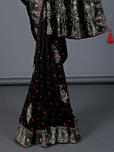 Black bandhej silk printed gota and zari saree