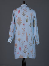 Sky blue cotton linen floral printed festive kurta