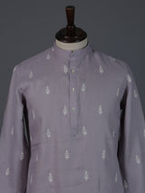 Lilac purple cotton thread work festive kurta