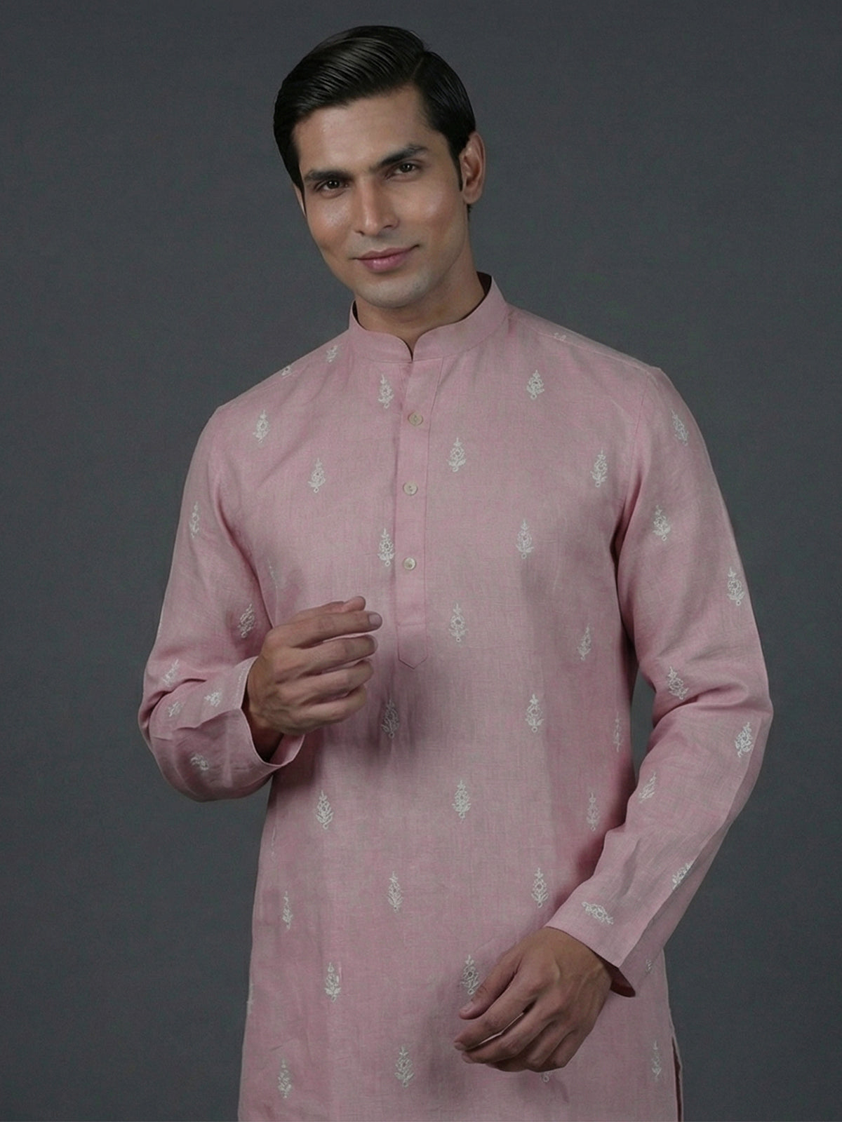 Onion pink cotton thread weaving festive kurta