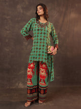 Light green crepe silk printed palazzo kurti set