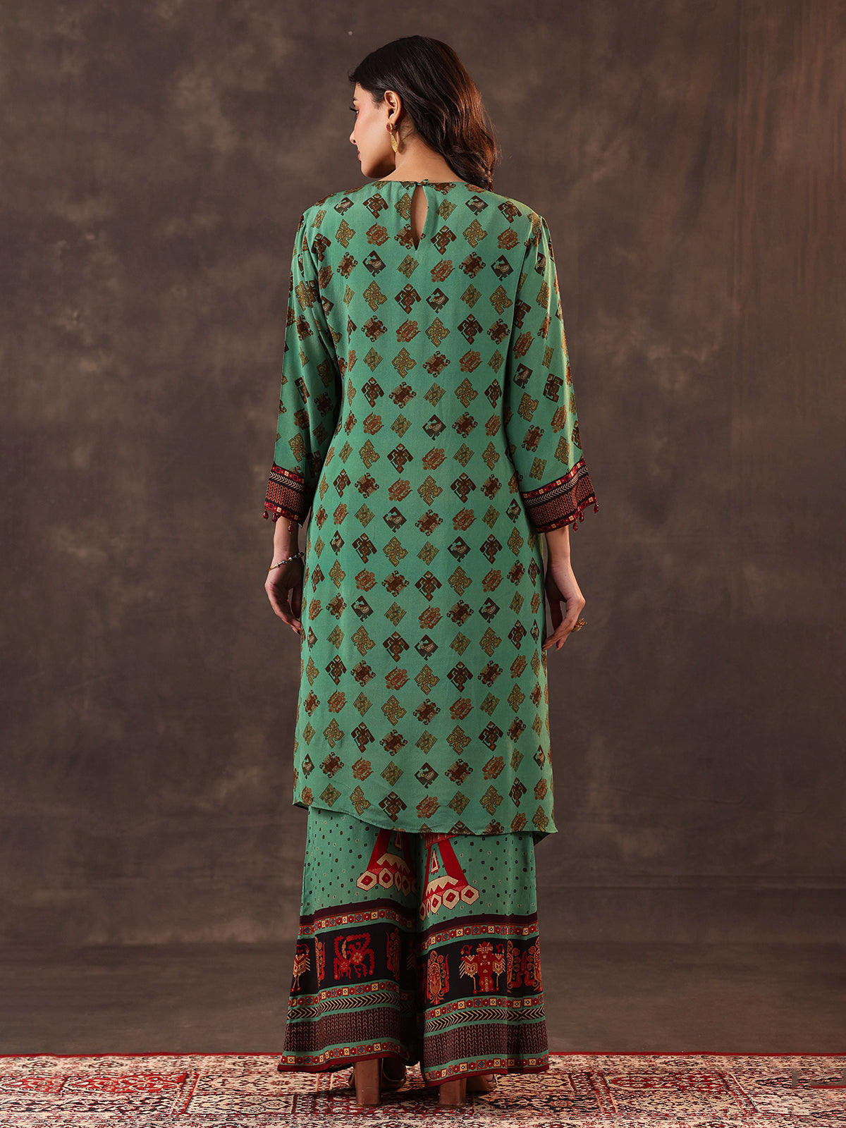 Light green crepe silk printed palazzo kurti set