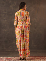 Beige floral printed crepe silk designer kurti