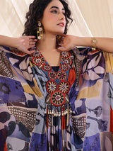 Purple printed georgette silk kaftan style kurti