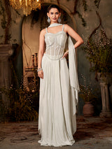 Light grey reception wear crepe silk lehenga choli