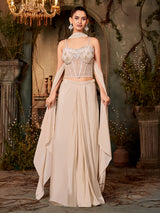 Beige crepe silk cutdana worked lehenga choli