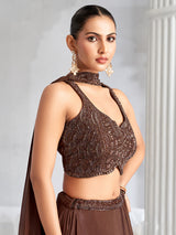 Brown wedding wear crepe silk lehenga choli