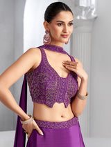 Purple wedding wear lehenga choli in crepe silk