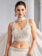 Off white crepe silk lehenga choli with cutdana detailing