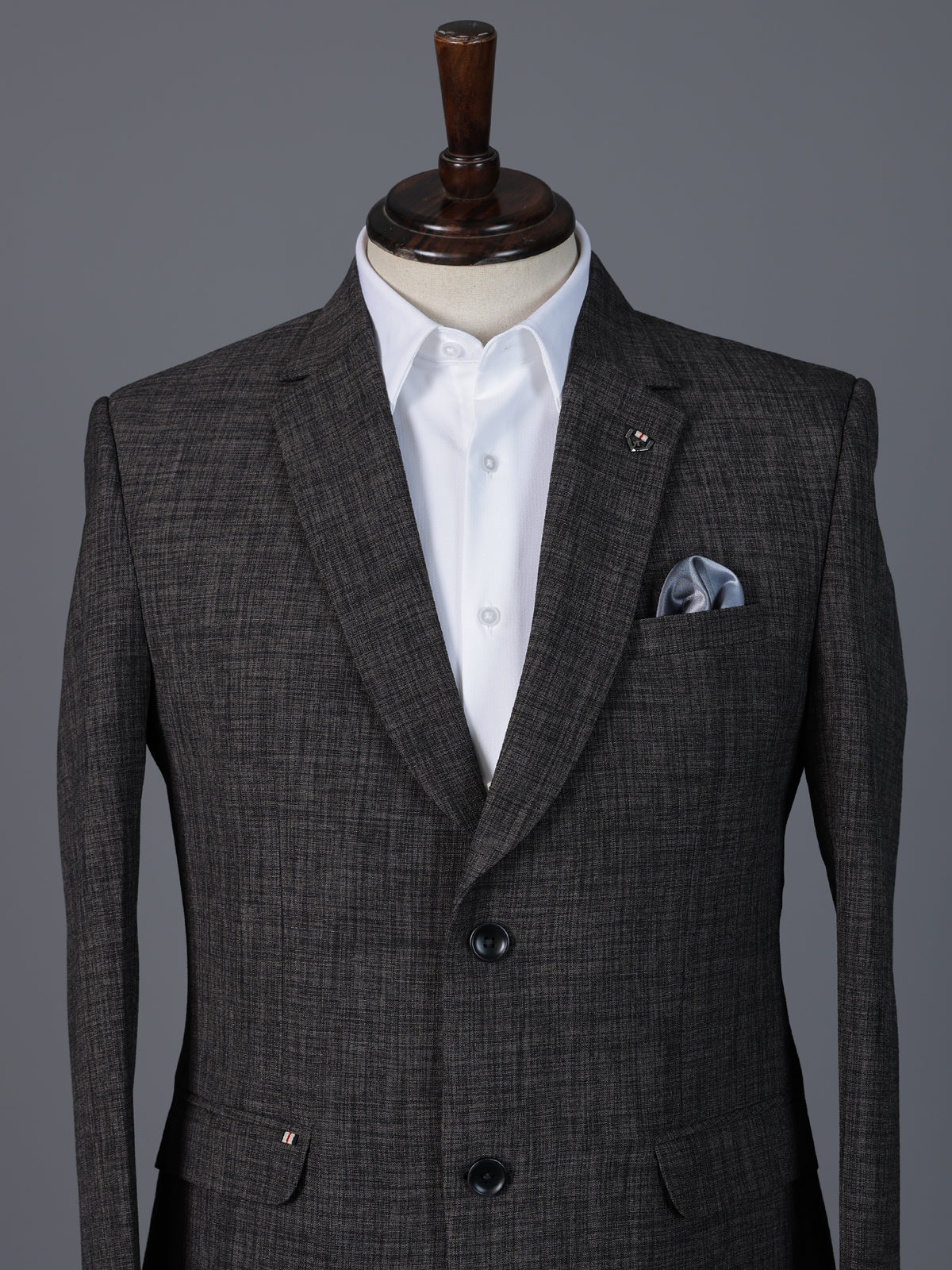Charcoal black terry rayon classic two button blazer