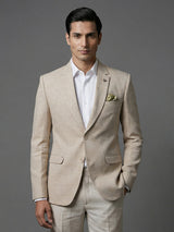 Beige terry rayon elegant two button formal blazer