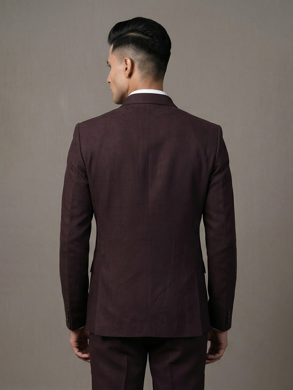 Wine terry rayon solid two button party blazer