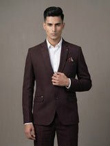 Wine terry rayon solid two button party blazer