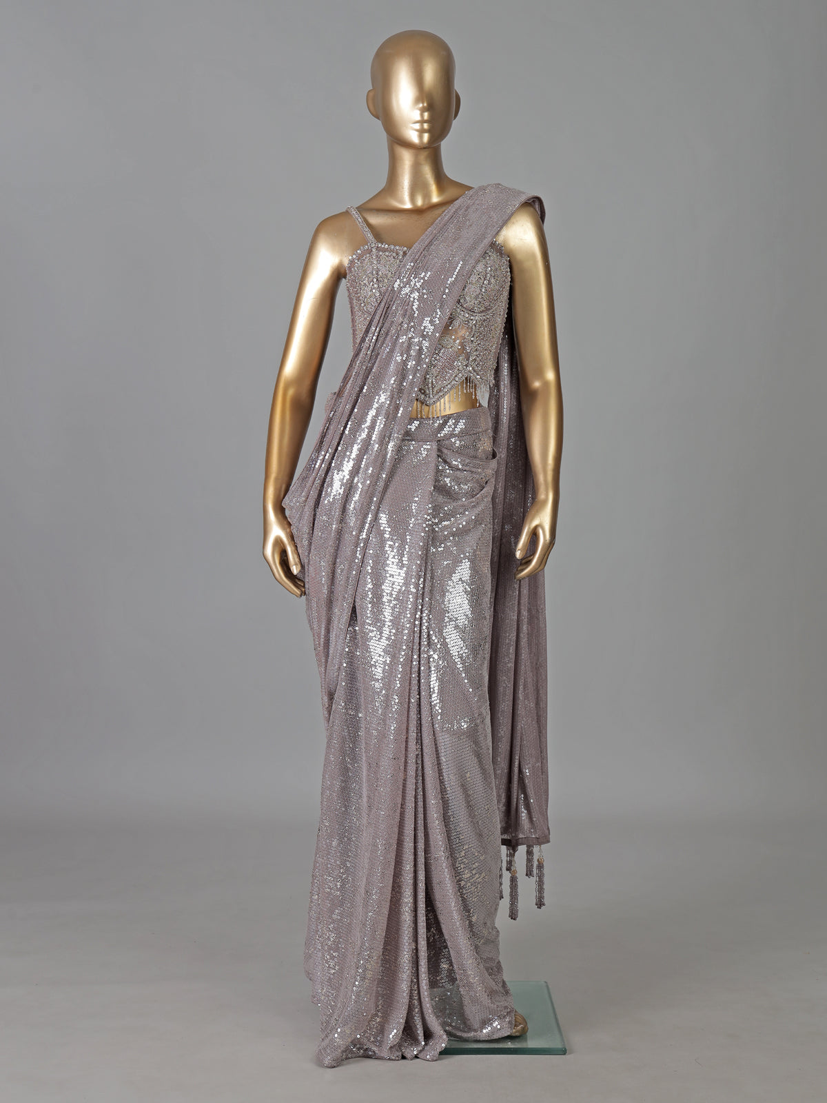 Dusty purple sequins fabric ready to wear saree