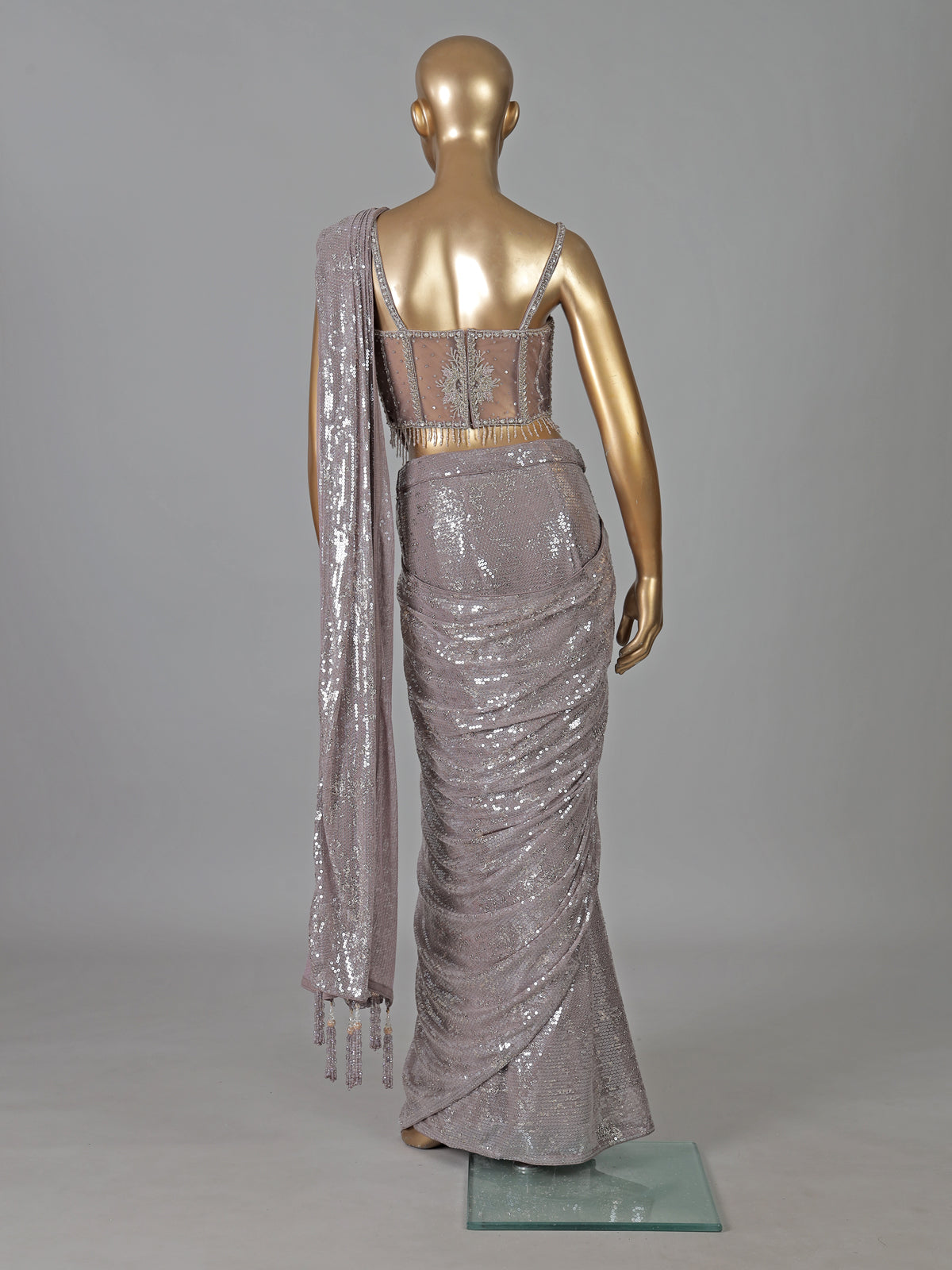 Dusty purple sequins fabric ready to wear saree