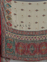Cream silk colorful motif festive wear saree
