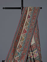 Cream silk colorful motif festive wear saree