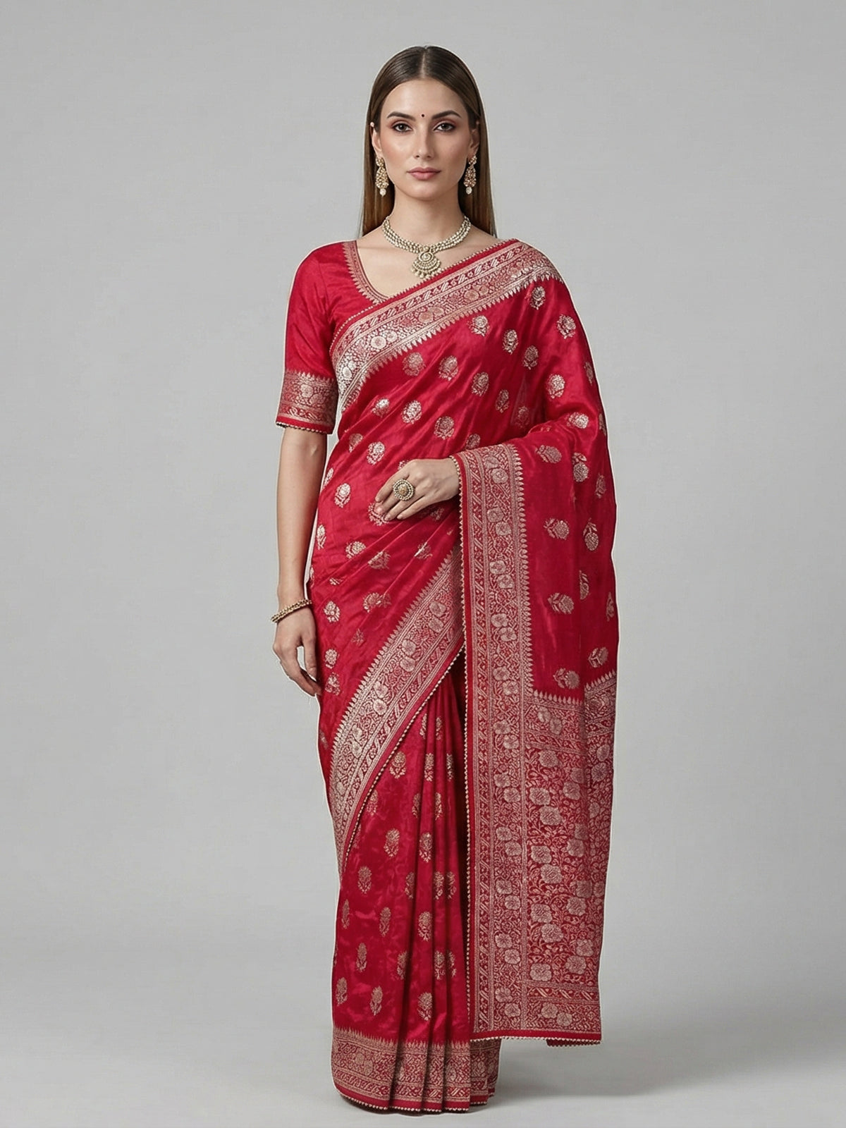 Rani pink dola silk zari work festive saree