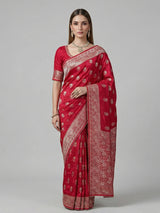 Rani pink dola silk zari work festive saree