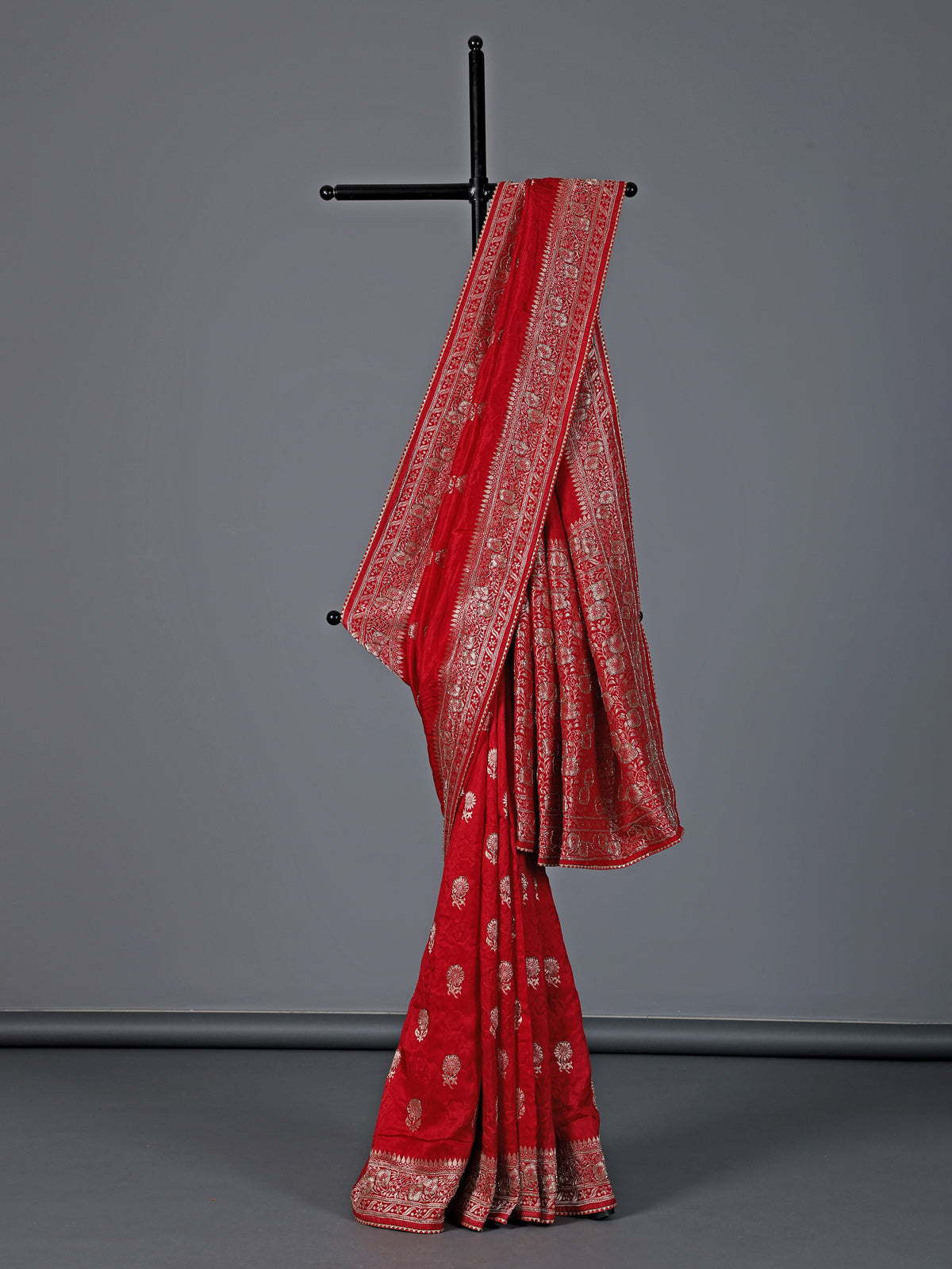 Red dola silk zari work wedding festive saree