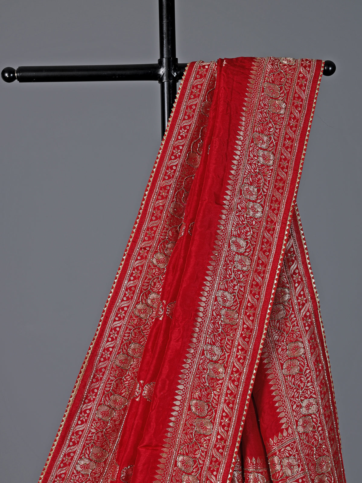 Red dola silk zari work wedding festive saree