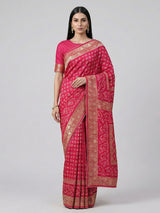 Rani pink bandhej dola silk festive saree